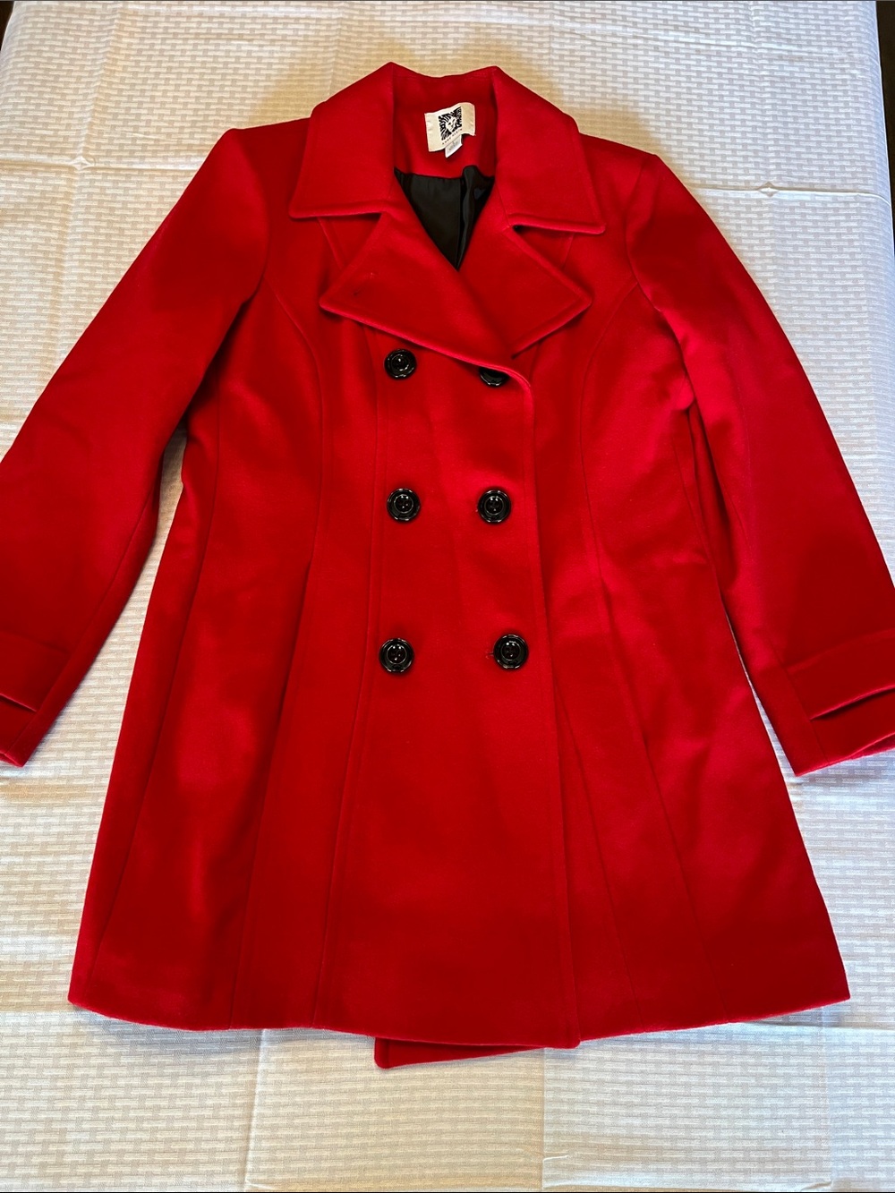 Anne Klein Red Double-Breasted Peacoat